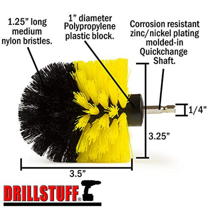 Bathroom Accessories - Bathtub Cleaner - Scrub Brush - Tub Scrubbing Brush | Cleaning Supplies - Tile Scrubber - Grout Cleaner - Sink Cleaning Brush - Shower Cleaner Brush - Fiberglass Cleaning Brush - color: Yellow, size: Full Size Drill Brush