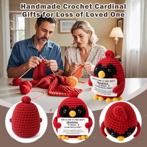 Handmade Crochet Cardinal Memorial Gift Loss of Grandma Grandmother Bereavement Sympathy Remembrance Comfort Condolence Passed Away Loved One Angel Red Bird Spiritual Messenger Keepsake - style: Loss of Grandma