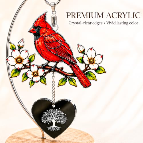Cardinal Memorial Gifts, Sympathy Gifts for Loss of Loved One Mom Dad | Cardinal Suncatcher Acrylic Ornament with Wooden Stand and Card, Loss of Mother Sympathy Gifts, Bereavement Gifts