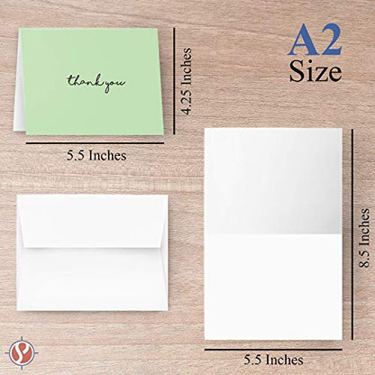 Baby Thank You Card – Elegant Light Green Mint Greeting for Birthdays, Baby Showers, Weddings, Business – White Blank Interior | 4.25 x 5.5” | Set of 25 Cards & 25 Envelopes - color: Mint Green