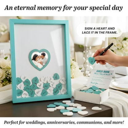 Blue Wedding Guest Book Alternative, Guest Book Wedding Reception, Wedding Guest Book with Wooden Hearts Guest Book Signs for Wedding Anniversary Birthday Party Baby Shower - color: Blue