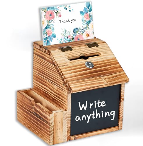 Donation Box - Wood Suggestion Box with Slot and Lock, Prayer Box Ballot Box for Wedding, Church, Classroom