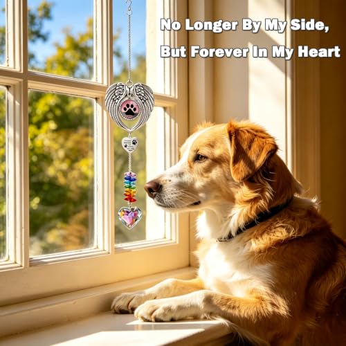 Pet Memorial Suncatcher - Dog Memorial Gifts for Loss of Dog, Pet Loss Sympathy, Thoughtful Dogs and Cats Bereavement Remembrance Gifts, Natural Cat's Eye Paw Crystal Suncatcher