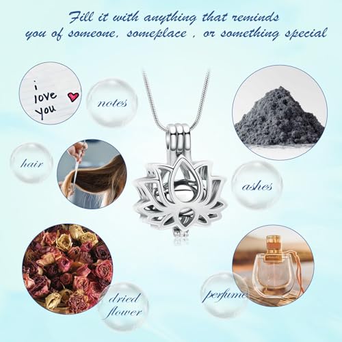 Cremation Jewelry Lotus Flower Urn Necklaces for Ashes Stainless Stell Memorial Ash Pendant Necklaces with Mini Urn Keepsake Ash Jewelry for Men Women Gifts with Funnel Filler Kit - color: Silver