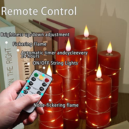 Red Flameless Candle with Remote Control LED Candle with String Lights Battery Powered Flameless Candle4'' 5'' 6'' 7'' 8'' Candles of 5 Pcs - size: Red - 5 Pack