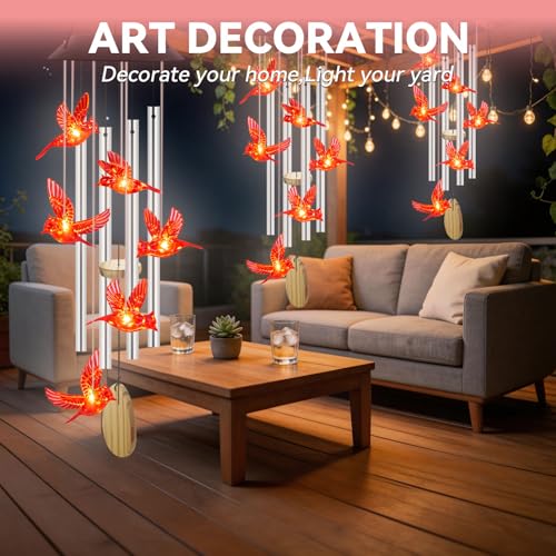 Solar Wind Chimes for Outside Color Changing Light, Red Cardinal - color: Red Cardinals
