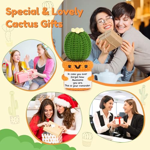 Agantree art Cactus Decor Positive Inspirational Thinking of You Crochet Cactus Positive Inspirational Gifts for Women Birthday Gifts for Coworker Handmade Crochet Christmas - style: Awesome