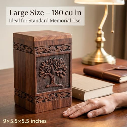 Wooden Cremation Urns Box for Human Ashes, Memorial Keepsake Boxes for Adults, Male/Female,Child, Pets Dog Cat Wood Burial Funeral Container (Tree of Life) Urn, Capacity (Large (180 lbs- 82 kg)) - size: Large