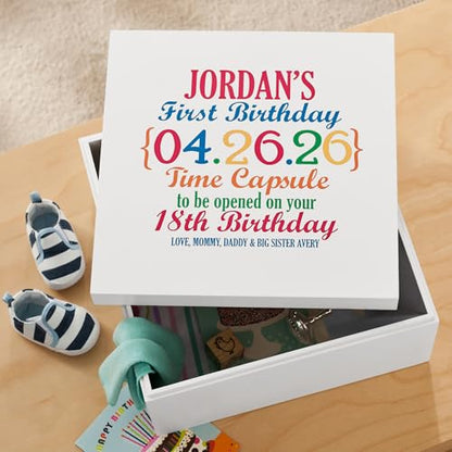 Let's Make Memories Personalized First Birthday Time Capsule - Baby Keepsake Box - Child's Memory Box - Sturdy Wood Composite - 12" Lx12 Wx6 H - First Birthday - color: First Birthday