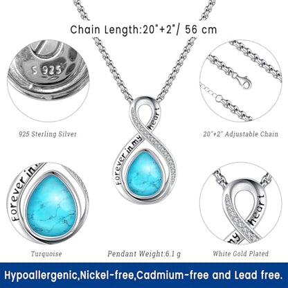 Eusense Cremation Jewelry for Ashes Urn Necklace to Put Ashes In 925 Sterling Silver Memorial Pendant Tree of Life Infinity Urn Necklaces for Ashes Necklace for Women Men - style: C-Infinity Urn Necklace-Turquoise