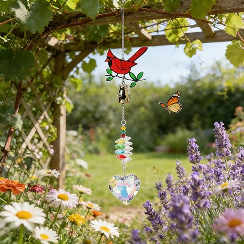 Cardinal Crystal Catcher Mini Urn for Ashes Keepsake Suncatcher with Small Cremation Holder,Hanging Memorial Decor mini urn,1.2 Inches Tiny urn for Human or Pet Ashes Sharing Memorial Urn