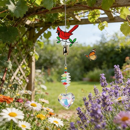 Cardinal Crystal Catcher Mini Urn for Ashes Keepsake Suncatcher with Small Cremation Holder,Hanging Memorial Decor mini urn,1.2 Inches Tiny urn for Human or Pet Ashes Sharing Memorial Urn