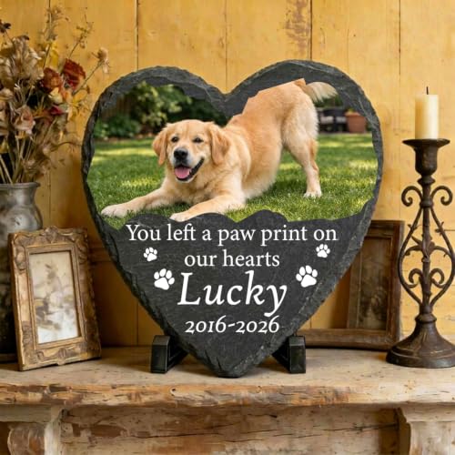 Dog Memorial Stone for Loss of Pet Cat with Photo Dog Sympathy Gifts - color: Design 13