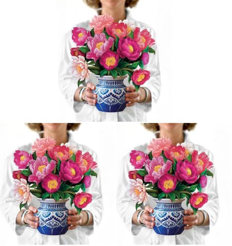 Freshcut Paper Peony Paradise 13 Inch Life-Sized 3D Pop Up Card – Birthday, Mothers Day, Thank You, Gifts for Mom and Her – Includes Notecard and Envelope (Pack of 3) - color: Peony Paradise, size: Classic (Pack of 3)
