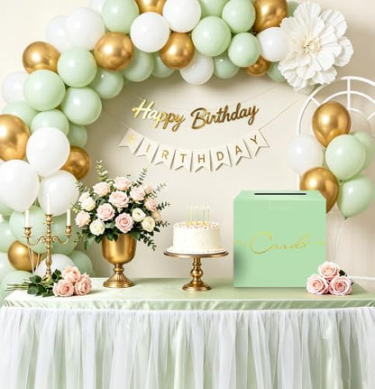 HEIPINIUYE Sage Green Wedding Card Box with Gold Foil 9.8" x 9.8" Green Large Gift Card Box for Party Wedding Reception Graduation Birthday Baby Shower Cardboard Raffle Envelope Box with Slot - color: Sage Green Card Box with Gold Foil