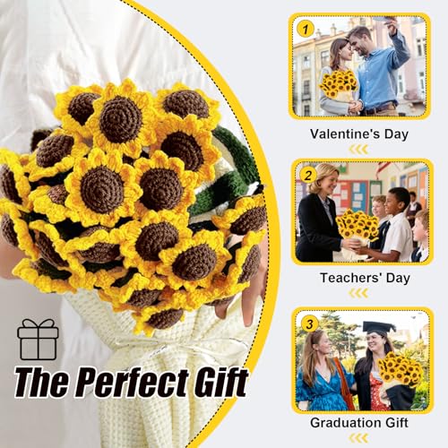 Unique Gifts for Women Birthday, Premium Crochet Sunflower Bouquet Blanket | Gifts for Mom Wife Grandma Girlfriend Handmade Knitted Throw Flower Blanket, Get Well Gifts for Women After Surgery, 51in - color: Sunflower