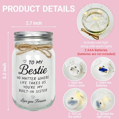 Bestie Gifts, Friend Gifts for Women, Birthday Thankgiving Gift for Built-in Sister, Friendship Home Decorative Jar Night Lights - style: Bestie