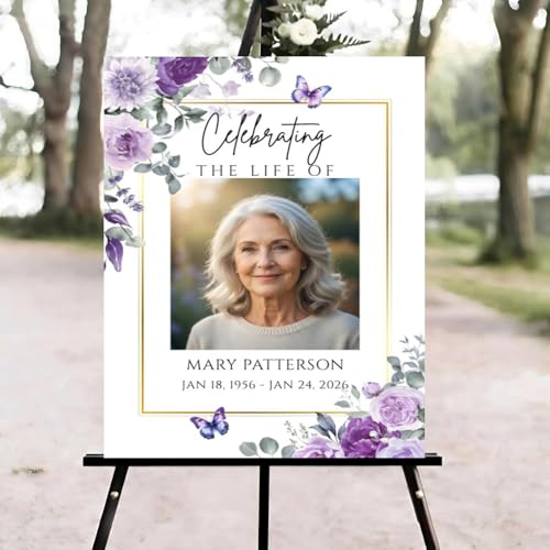 Purple Butterfly Funeral Welcome Sign, Celebration of Life Welcome Sign, in Loving Memory Sign, Celebration of Life, Celebration of Life Sign, Memorial Sign with Photo,Funeral Welcome Sign & - color: Version #3