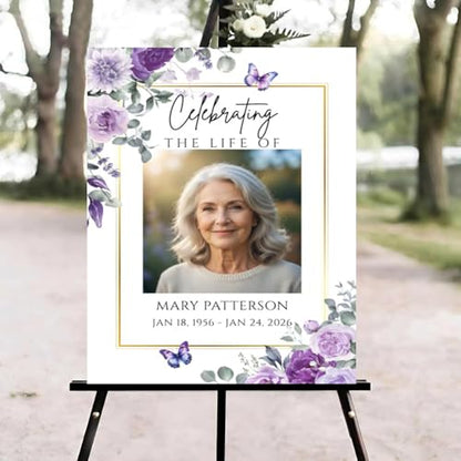 Purple Butterfly Funeral Welcome Sign, Celebration of Life Welcome Sign, in Loving Memory Sign, Celebration of Life, Celebration of Life Sign, Memorial Sign with Photo,Funeral Welcome Sign & - color: Version #3