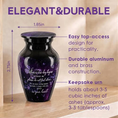 Emvency Urn for Ashes, Mini Metal, Keepsake Sharing Urns, Purple - color: Purple Butterfly