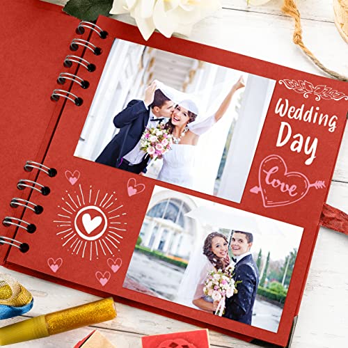 Bstorify Square Scrapbook Photo Albums 7 x 7 Inch Red Thick Paper, Hardcover, Metal Corners, Ribbon Closure - Ideal for Your Scrapbooking Albums, Art & Craft Projects | Hardcover with Thick 200 GSM Kraft Paper, Ideal for Your Scrapbooking Albums, Art & Cr