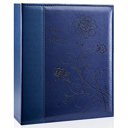 Photo Album 8x10 Clear Pages Pockets Leathe Cover Slip Slide in Photo Album Holds 50 Vertical 8x10 Photos Picture Book for Wedding Family (Blue) - color: Blue, size: 50 Pockets/1PK
