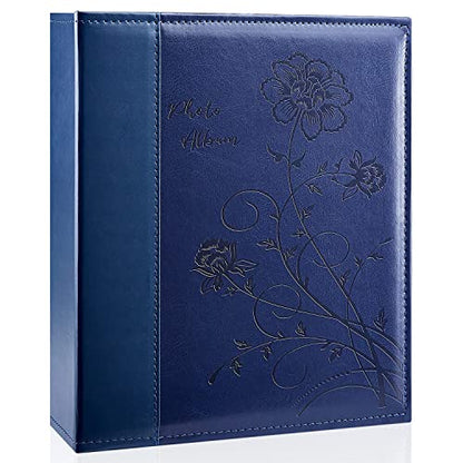 Photo Album 8x10 Clear Pages Pockets Leathe Cover Slip Slide in Photo Album Holds 50 Vertical 8x10 Photos Picture Book for Wedding Family (Blue) - color: Blue, size: 50 Pockets/1PK