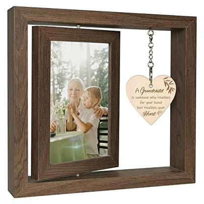 EYITUPC Rotating Grandparents Wood Frame New Grandma Gift First Time | Birthday, Christmas, Mother's Day, Father's Day, Grandparents Day, Grandchildren Granddaughter Grandson, Display 2 4x6 Inch - color: A Grandchild is Someone Who Reaches for Your Hands