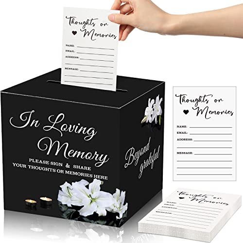 Fainne 50 Pcs Lily Share a Memory Cards with Celebration of Life Box Funeral Advice Cards Thank You Sympathy Holder Box Decor for Guest Funerals Memorial Service Farewell Remembrance Party Supplies - style: Lily