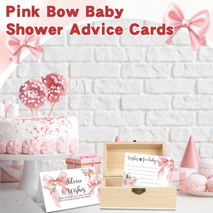 50 PCS Pink Bow Baby Shower Advice Cards For Parents To Be, Advice and Wishes Cards with Box for Baby Shower Games Advice for New Parents Baby Showers - color: Pink Bow