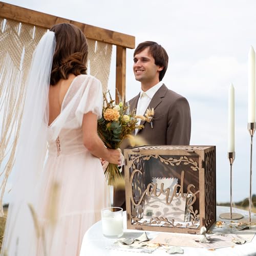 OurWarm Wedding Card Boxes for Reception, Wooden Gift Card Box for Wedding | Acrylic Clear Window, Rustic Design, Easy Assembly, Money Gift Card Box for Wedding, Graduation, Birthday & Baby Shower