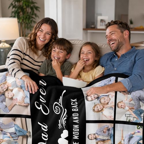 Fathers Day Birthday Gift for Dad Custom Blanket with 9 Photo & Text, Personalized Blankets with Picture to My Dad, HD Printing Customized Flannel Throw Blanket Gifts for Best Daddy Grandpa Ever - color: Dad-1