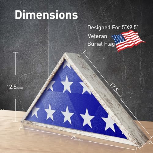 ASmileIndeep Flag Display Case - 5' x 9.5' Funeral & Military Flag Shadow Box with HD Tempered Glass and Wall Mount, Folded Triangle Flag Holder Frame for Veterans, Whitewashed - size: For 5' x 9.5' Flag-Whitewashed