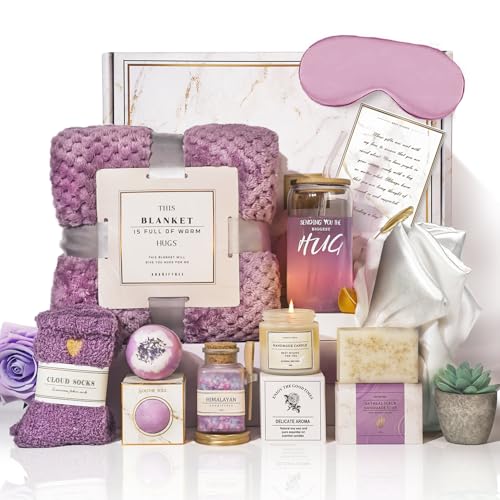 AHAGIFTREE Gift Baskets For Women,12PC Birthday Gifts,Mother's Day Thinking Of you Gifts for Women,Care Package,Grief,Sympathy,thank you,Condolences (Purple) - color: Purple