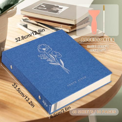 Lanpn Self Adhesive Photo Album Scrapbook 80 Pages, Linen Photos Albums DIY Sticky Magnetic Pages holds 4X6 7x5 A5 Picture for Family Wedding Birthday (Large-40 Sheets/80 Pages, Blue) - color: Blue, size: Sticky Page (Large,80 Pages)