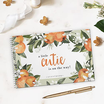 Canopy Street Hardcover Little Cutie Baby Shower Guestbook / 120 Lined Guest Signature Pages Inside / 5.5" x 8.5" Landscape Lay Flat Gender Neutral Guest Book/White Metal Spiral Binding - color: Little Cutie