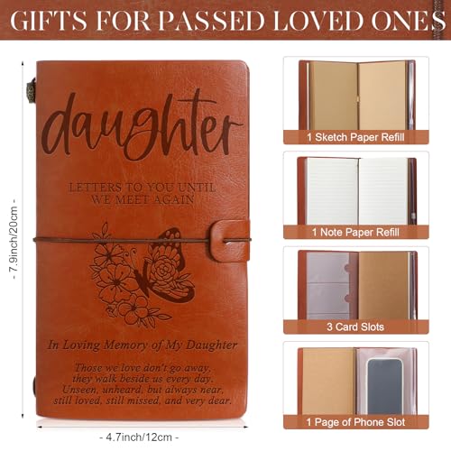 Fulmoon Memorial Gifts for Loss of Daughter, Letters to Daughter in Heaven Included 1 Grief Journal Travel Photo Diary Journal 1 Pocket Hug 1 PU Leather Keychain 3 Ballpoint Pens Bereavement Gifts - style: Daughter