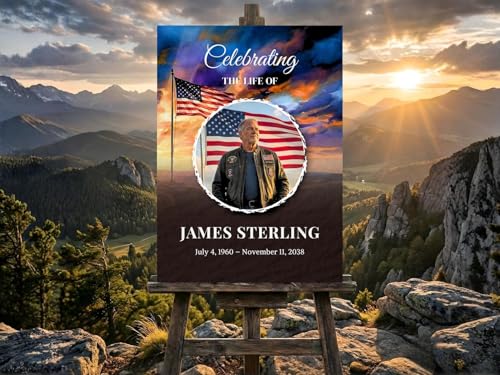 American Flag Funeral Welcome Sign, Patriotic Celebration of Life Welcome Sign, in Loving Memory Sign, Celebration of Life, Celebration of Life Sign, Memorial Sign with Photo,Funeral Welcome Sign # - color: Version #22
