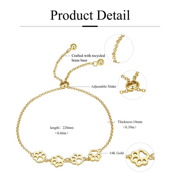 Silver Adjustable Bracelets 925 Sterling Silver Link Bracelets for Women Anniversary Birthday Christmas Jewelry for Women - color: Gold Cat