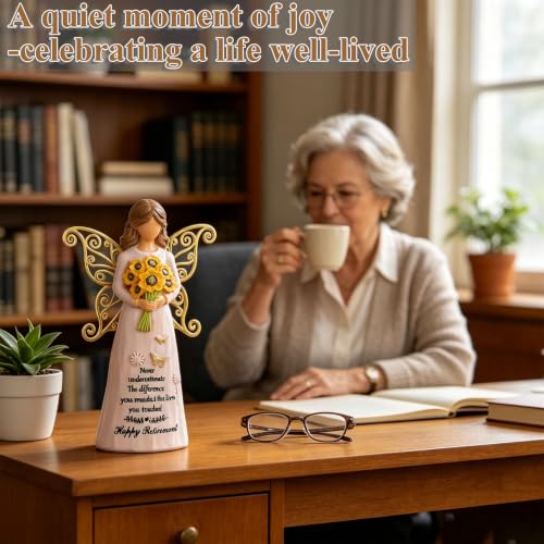 Retirement Gifts for Women- 5.5" Angle Figurine with Gold Butterfly Wings | Happy Retirement Gift for Woman Coworker Teacher Nurses Friend, Resin Hand-Painted Angle Statue Home Decor - style: Retirement