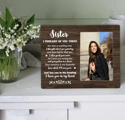 Sister Memorial Picture Frame, Sympathy Wooden Photo Frame Gifts for Loss of Sister, 4x6 inch Photo - style: Sister Memorial