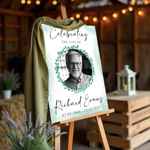 Celebration of Life Funeral Welcome Sign with Photo, Personalized Memorial Poster, Blue Floral Funeral Board, Funeral Welcome Sign - color: Style#4