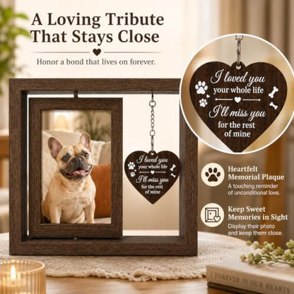 Dog Memorial Gifts for Loss of Dog - 360° Rotating Pet Memorial Picture Frame for 2 4x6 Photos - Pet Loss Sympathy Remembrance Gift for Dog and Cat Lovers