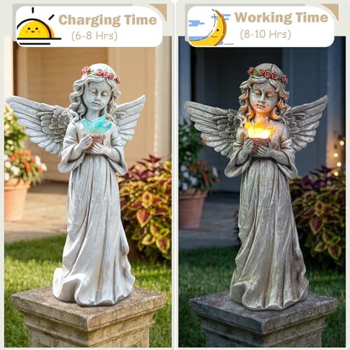 Angel Garden Statue, Solar Angel Figurines Hold Bird's Nest with LED Lights - style: Dove