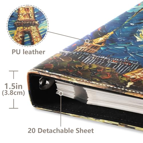JIPONI Eiffel Tower Paris Van v Gogh Large Photo Album, DIY Leather Cover Scrapbook Albums for 4x6 5x7 6x8 Pictures, Self Adhesive Memory Book for Wedding, Travel, Family - color: Paris Eiffel Tower