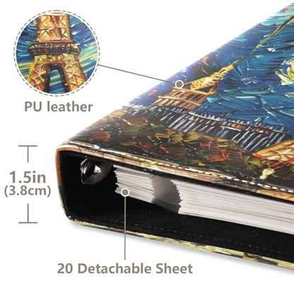 JIPONI Eiffel Tower Paris Van v Gogh Large Photo Album, DIY Leather Cover Scrapbook Albums for 4x6 5x7 6x8 Pictures, Self Adhesive Memory Book for Wedding, Travel, Family - color: Paris Eiffel Tower