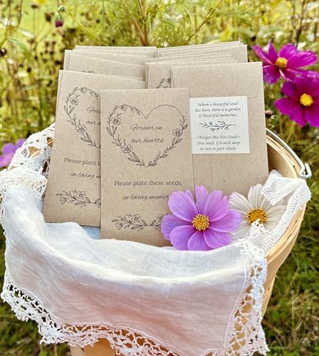 Qty 20 Memorial service seed packet favors, forever in our hearts funeral favors kraft brown seed favors for wakes visitations celebration of life WITH SEEDS