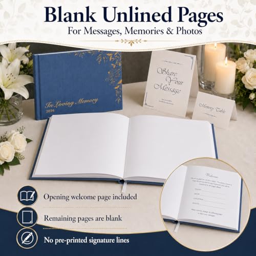 Funeral Guest Book, Celebration of Life, Blue Linen 2026, 120 Pages - color: Blue
