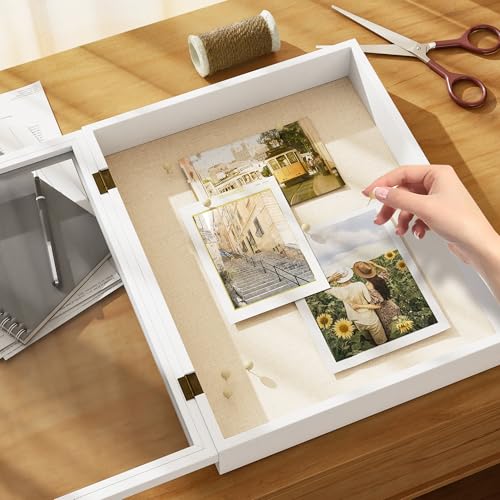 Love-KANKEI Deep Shadow Box 11x14,Wood Frame,Large Memory Box,Rustic White - color: White, size: 11 x 14