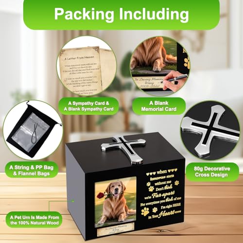 Handmade Pet Urns for Dog or Cat,Wooden Waterproof Memorial Pet Keepsakes Urns,Pet Ashes Box with Photo Frame,Decorative Cross, Honoring Your Beloved Pets,Pet Sympathy Remembrance Gift